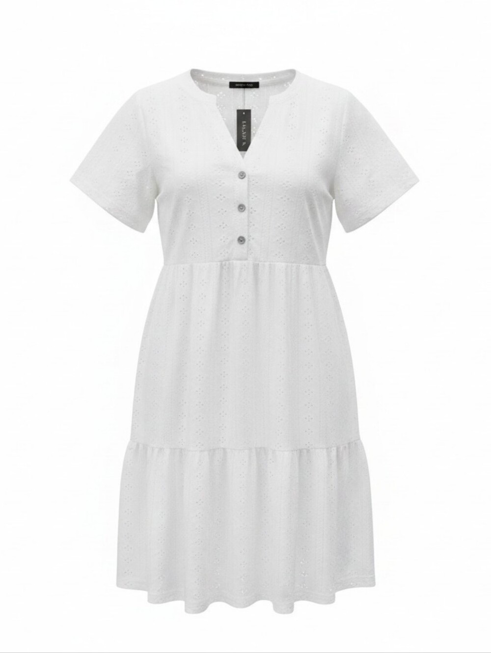 Talisea White Solid Fit & Flare V-Neck Button Dress Short Sleeve Size XL